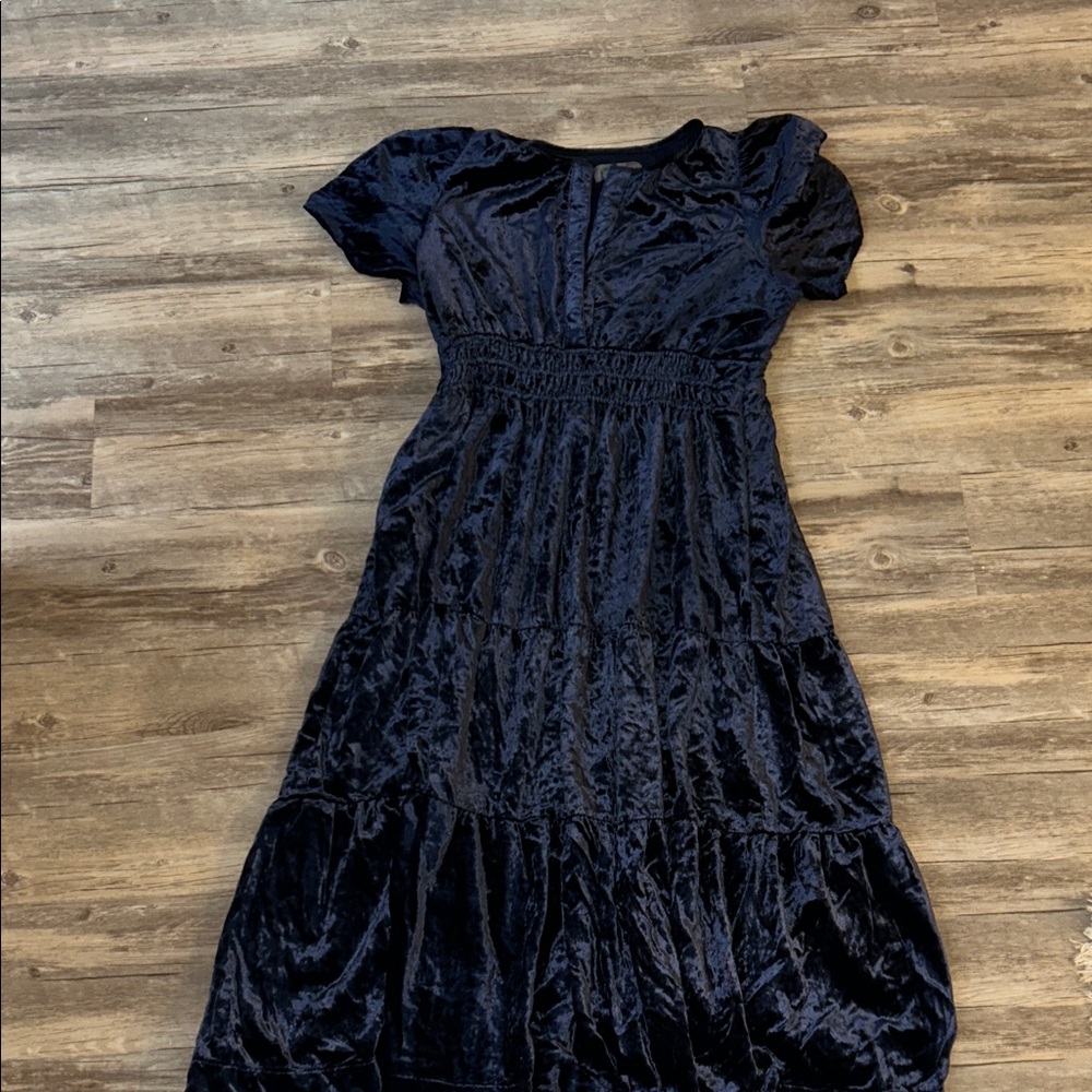 Anthropologie Midnight Blue Velvet Midi Dress